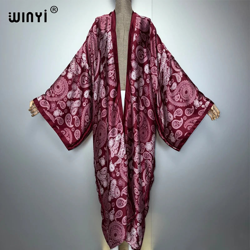 African Kimono Cashew Print - Boho Abaya Beach Cover Up