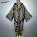 Autumn Tassel Kimono Print Long Coat - Warm Cardigan