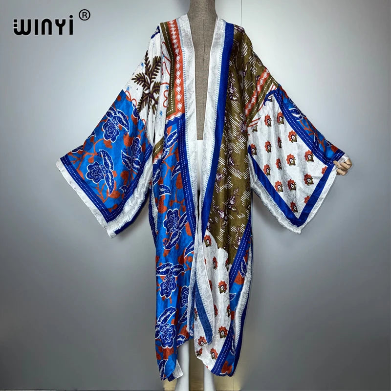 Africa Boho Kimonos Open Front Caftan - Beach Cover Up Maxi Coat