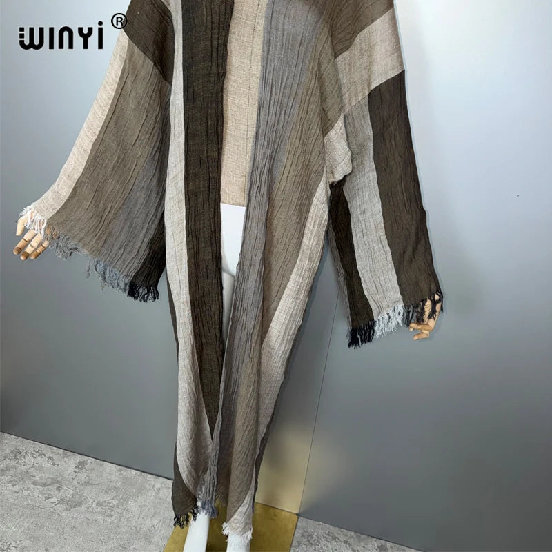 Bohemian Kimono Retro Stripe Cardigan - African Beach Cover Up