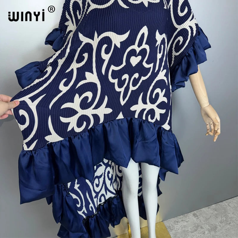 Pleated Irregular Dress - Loose Boho Robe Evening Kaftan