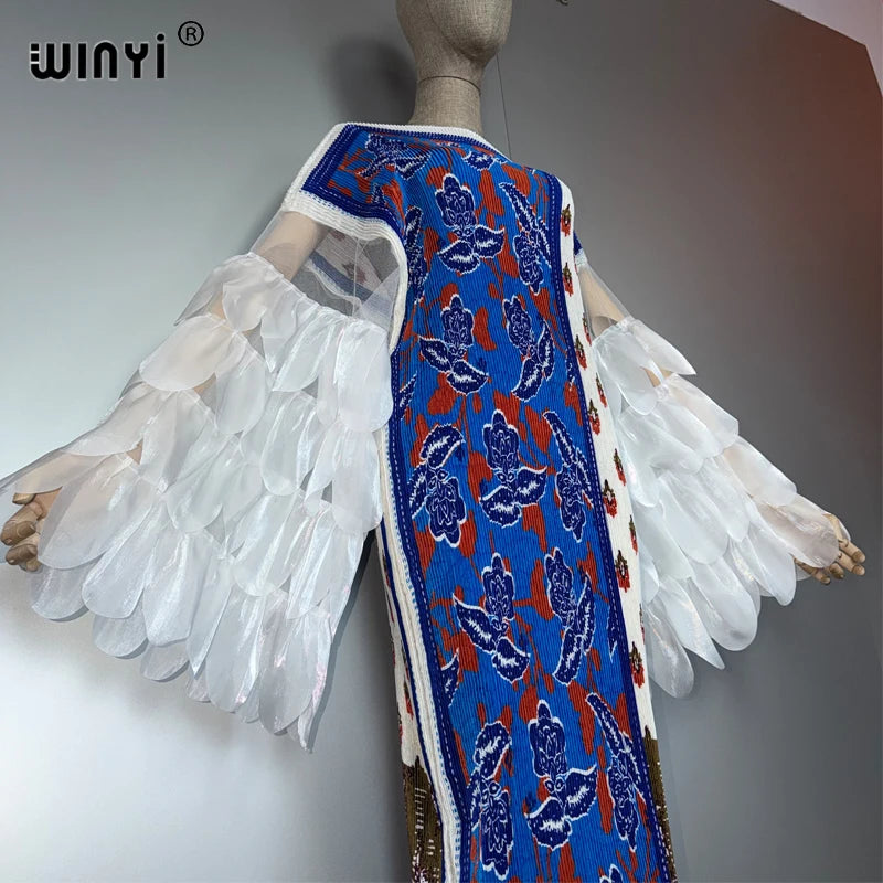 Elastic Slim Pleated Dress - Casual Beach Boho Kaftan Abaya