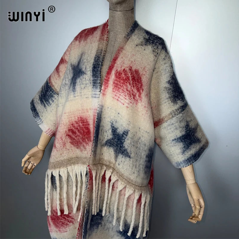 Cardigan Coat Print Tassel Kaftan - Luxury Warm Long Kimono