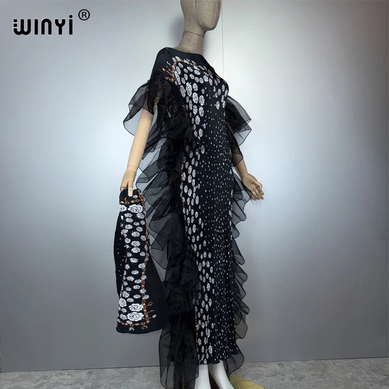 Pleated Elastic Slim Dress - Beach Cover Up Kaftan Abaya