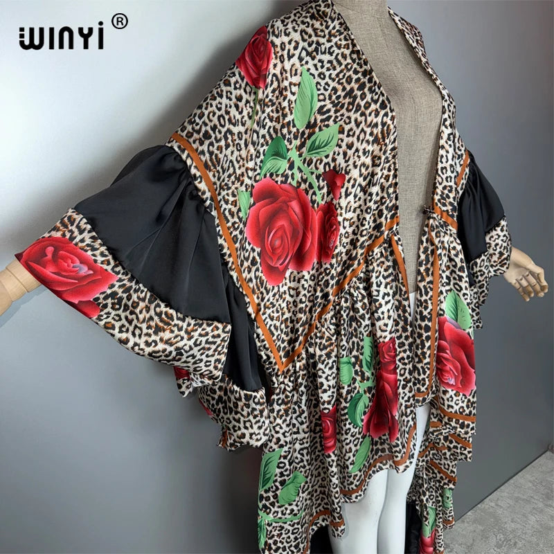 Africa Woman Kimono Evening Dress - Puff Sleeve Boho Holiday Kaftan