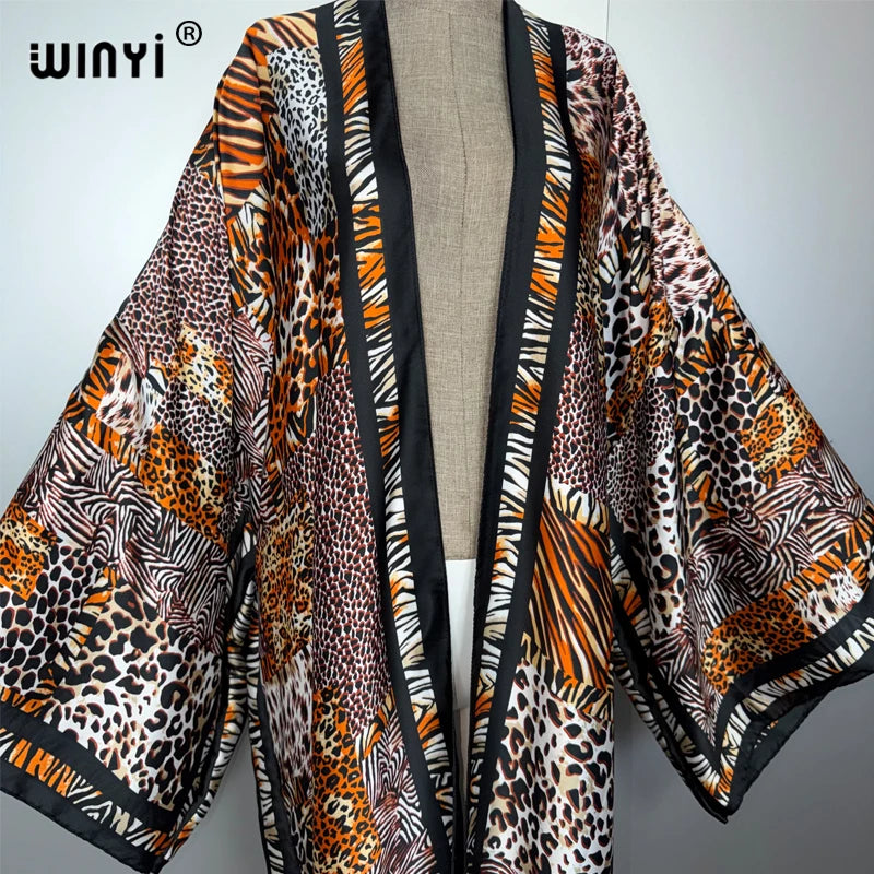 Leopard Print Kimono Kaftan - Beach Evening Abaya Party Dress