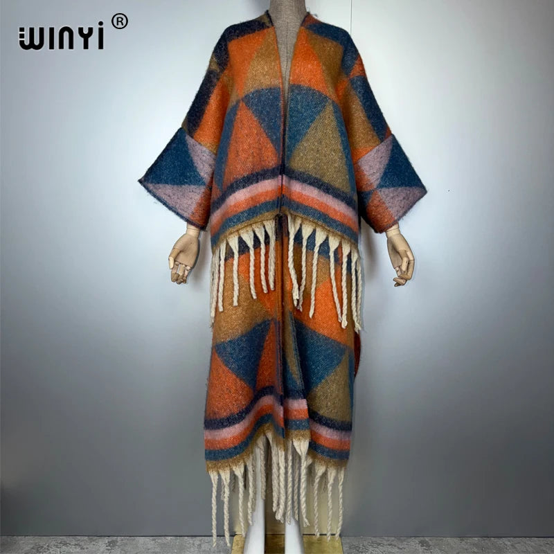 Catwalk Coat Print Tassel - Luxury Long Robe Warm Kimono