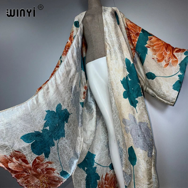 Boho Print Kimono Long Dress - Beach Cover Up Maxi Coat