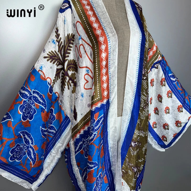 Africa Boho Kimonos Open Front Caftan - Beach Cover Up Maxi Coat