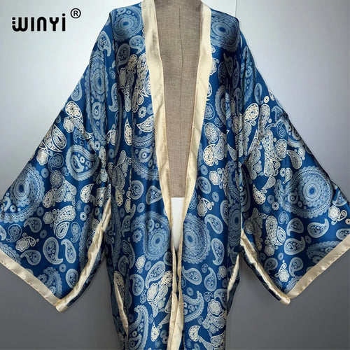 African Kimono Cashew Print - Boho Abaya Beach Cover Up