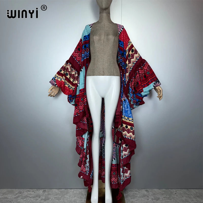 Abaya Kimono Evening Dress - Beach Cover Up Puff Sleeve Kaftan