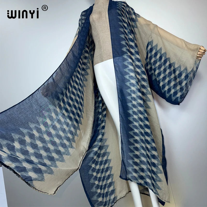 WINYI boho kimono print cardigan Bikini Cover-up beach outfits for women cotton feeling dress muslim kaftan abaya dubai luxury