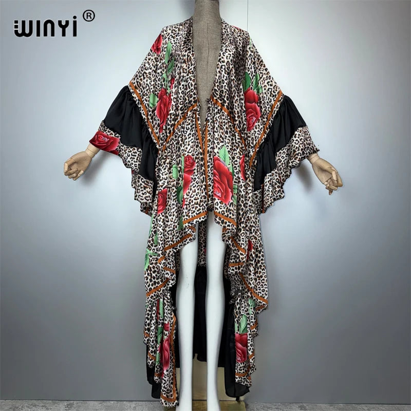 Africa Woman Kimono Evening Dress - Puff Sleeve Boho Holiday Kaftan