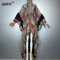 Africa Woman Kimono Evening Dress - Puff Sleeve Boho Holiday Kaftan