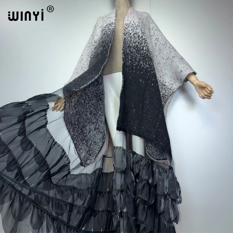 Retro Lace Cardigan Cape - Warm Abaya Poncho for Women