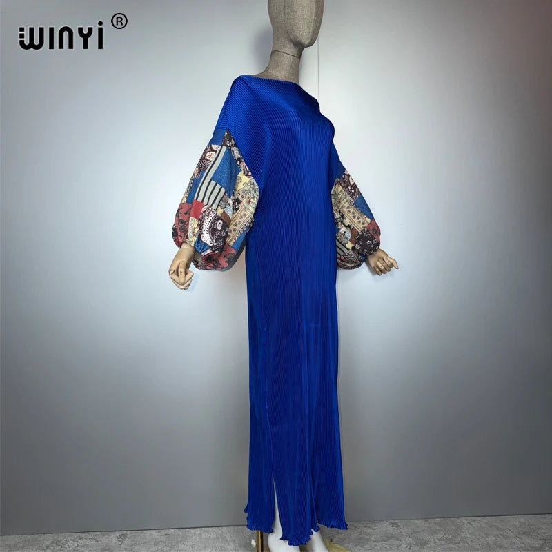 Pleated Elastic Slim Dress - Crumple Design Boho Robe Maxi