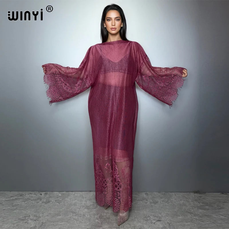Lace Perspective Dress - Elegant Beach Cover Up Kaftan