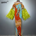 Elastic Slim Pleated Dress - Boho Beach Kaftan Abaya
