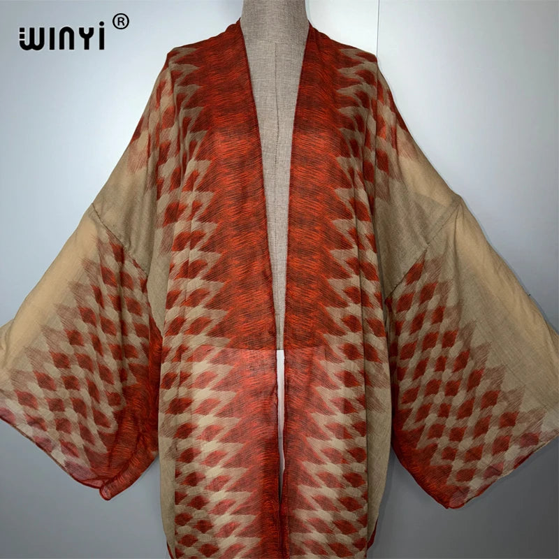 WINYI boho kimono print cardigan Bikini Cover-up beach outfits for women cotton feeling dress muslim kaftan abaya dubai luxury
