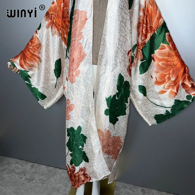 Boho Print Kimono Long Dress - Beach Cover Up Maxi Coat