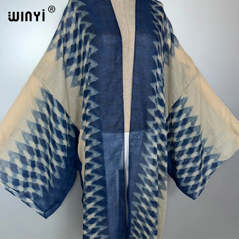 WINYI boho kimono print cardigan Bikini Cover-up beach outfits for women cotton feeling dress muslim kaftan abaya dubai luxury