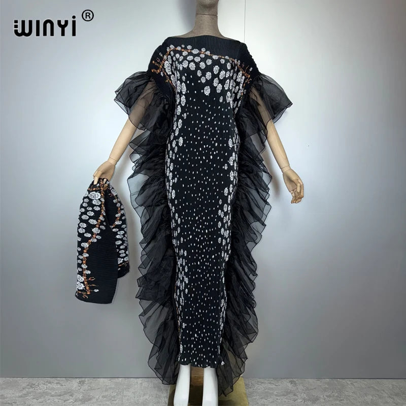 Pleated Elastic Slim Dress - Beach Cover Up Kaftan Abaya