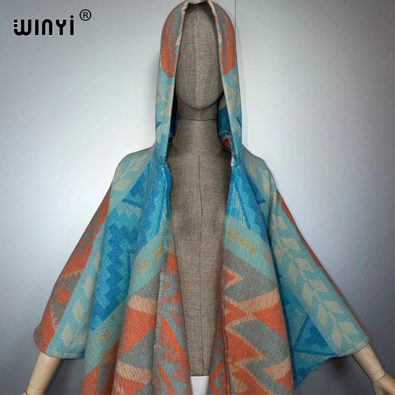 African Boho Hooded Cardigan - Warm Abaya Kimono Poncho