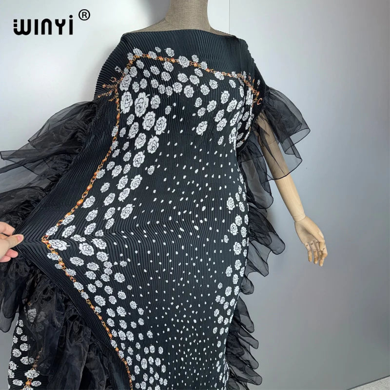 Pleated Elastic Slim Dress - Beach Cover Up Kaftan Abaya