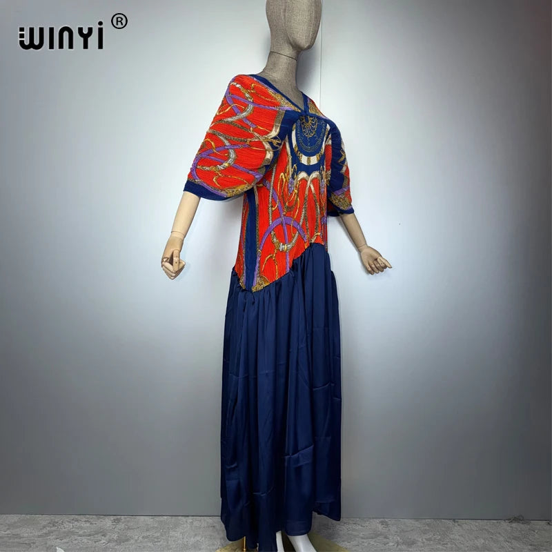 WINYI spring Pleated Elastic slim dress holiday beach wear fashion kaftan abaya dubai luxury party dresses boho evening dress