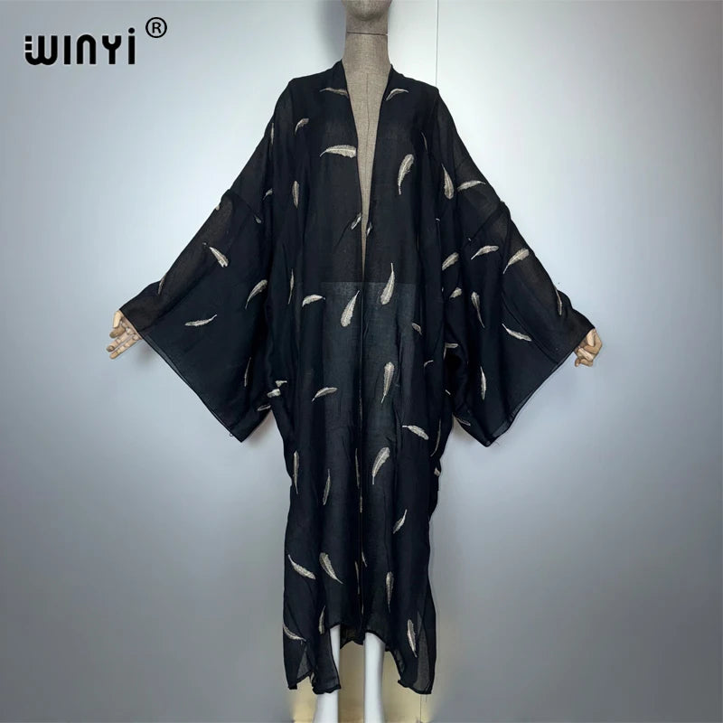 Kimono Retro Embroidery Kaftans - Beach Cover Up Holiday Abaya