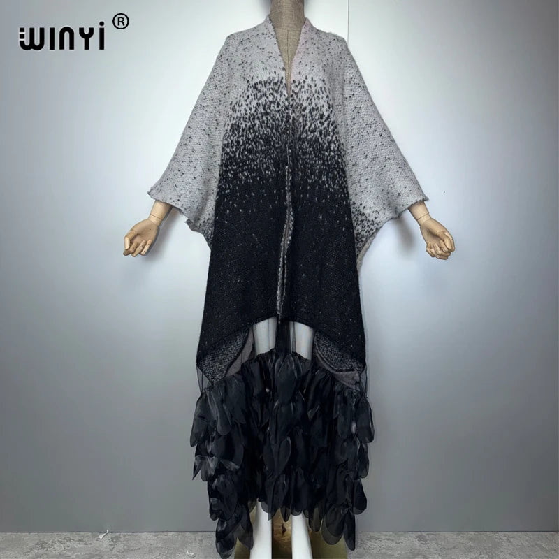Retro Lace Cardigan Cape - Warm Abaya Poncho for Women
