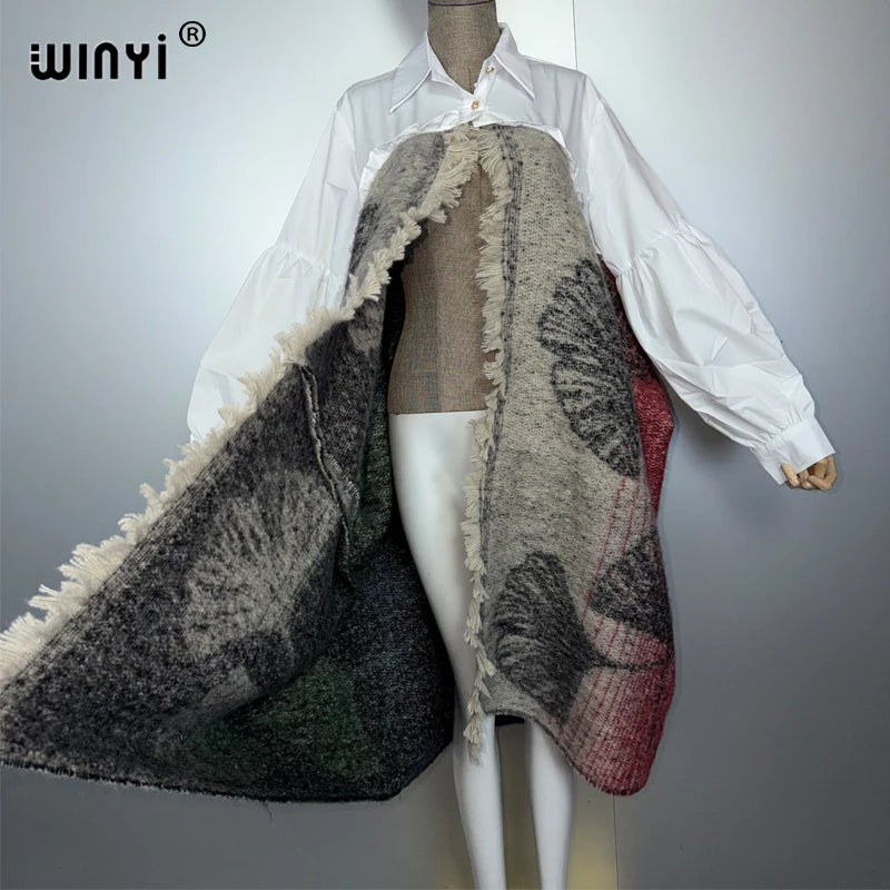 Winter Luxury Dress Coat - Elegant Loose Overcoat with Poncho Style