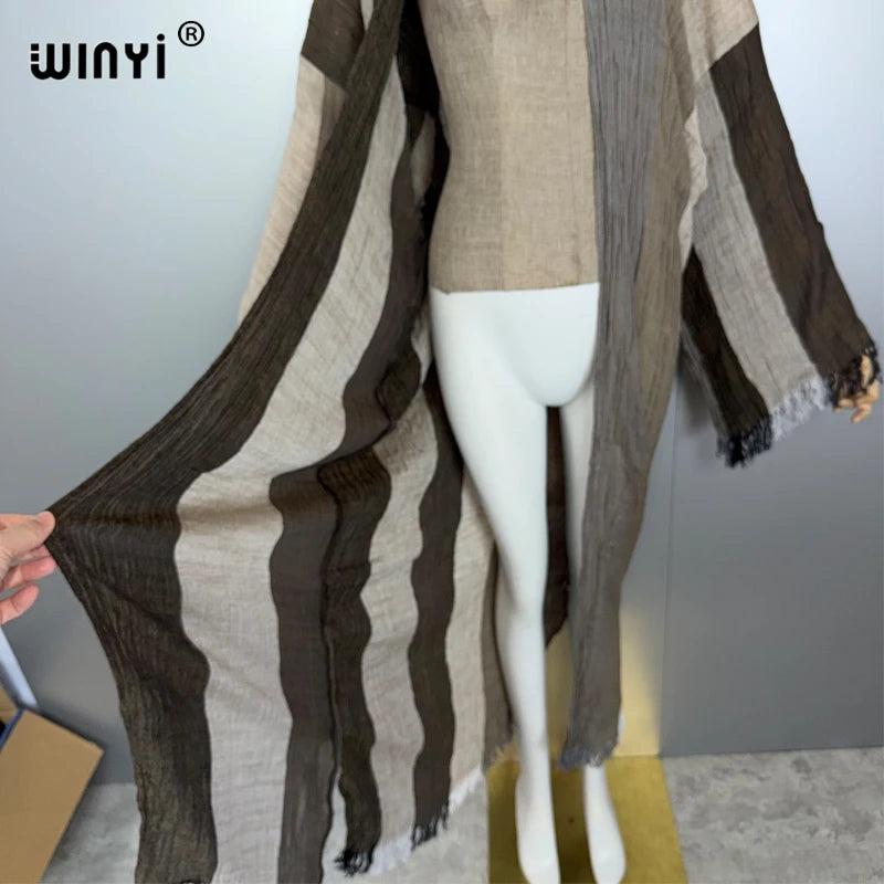 Bohemian Kimono Retro Stripe Cardigan - African Beach Cover Up