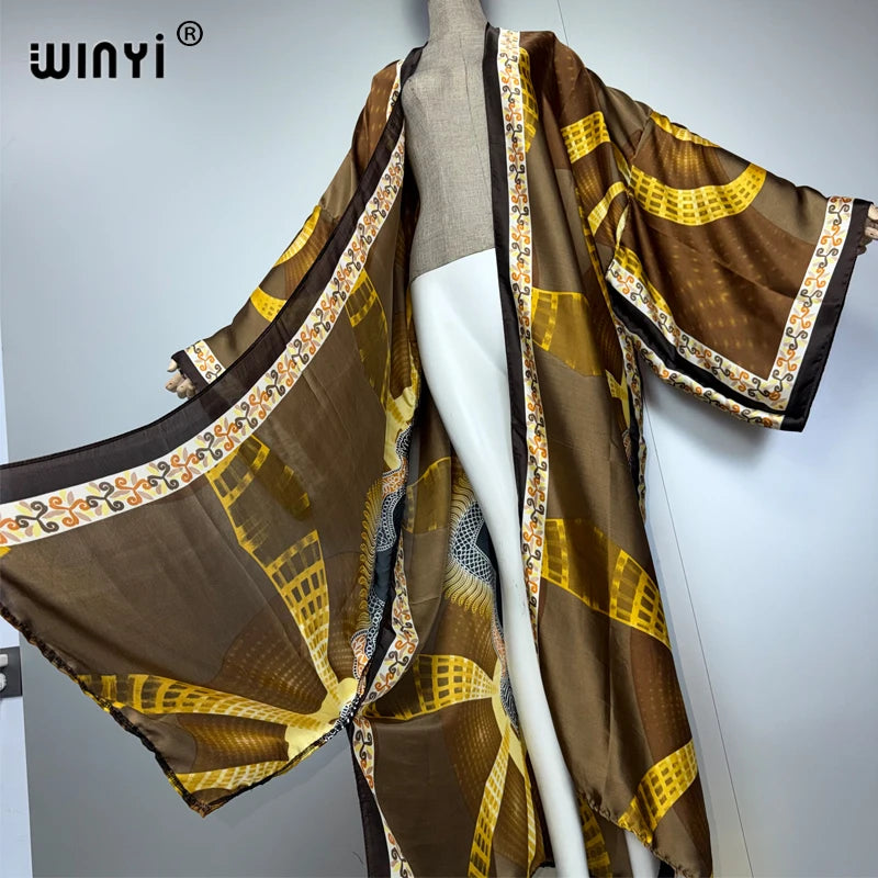 WINYI Kimono African Women fashion abaya muslim woman Cardigan Female Blouse Loose party kaftan Casual beach Cover Up boho dress