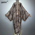 WINYI Kimono African Women abaya muslim woman Cardigan Female leopard print Loose party kaftan Casual beach Cover Up boho dress