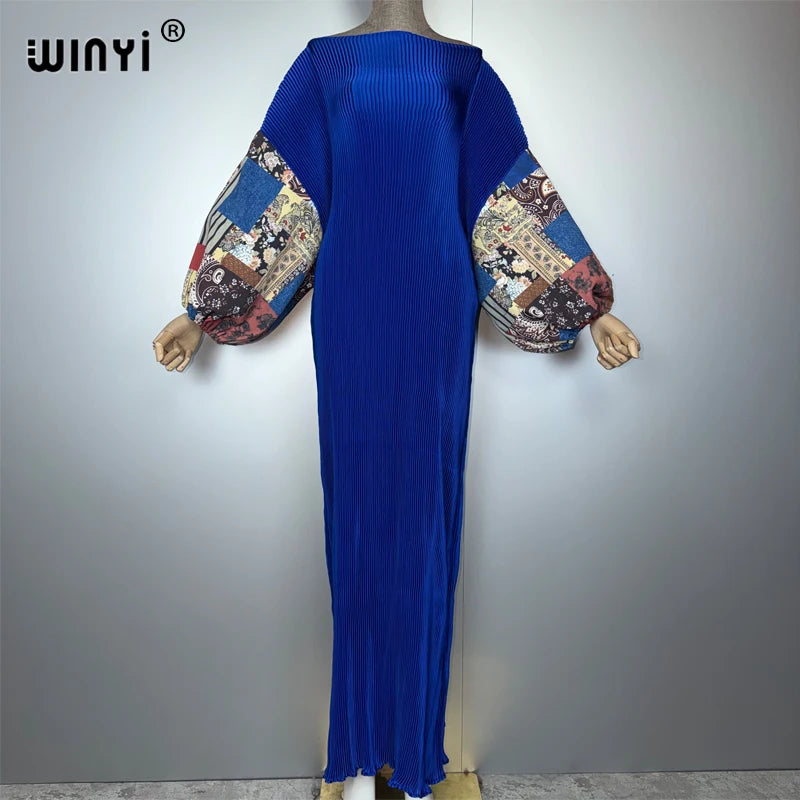 Pleated Elastic Slim Dress - Crumple Design Boho Robe Maxi