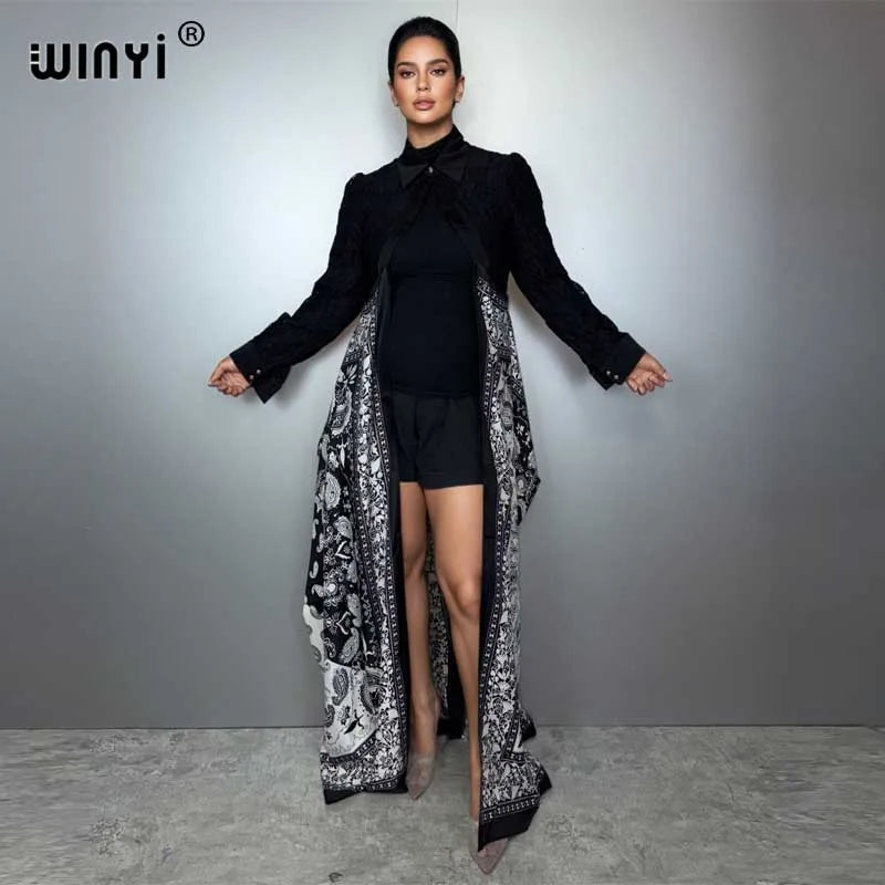 Long Coat Africa Lace Neckline - Street Wear Print Kaftan Abaya