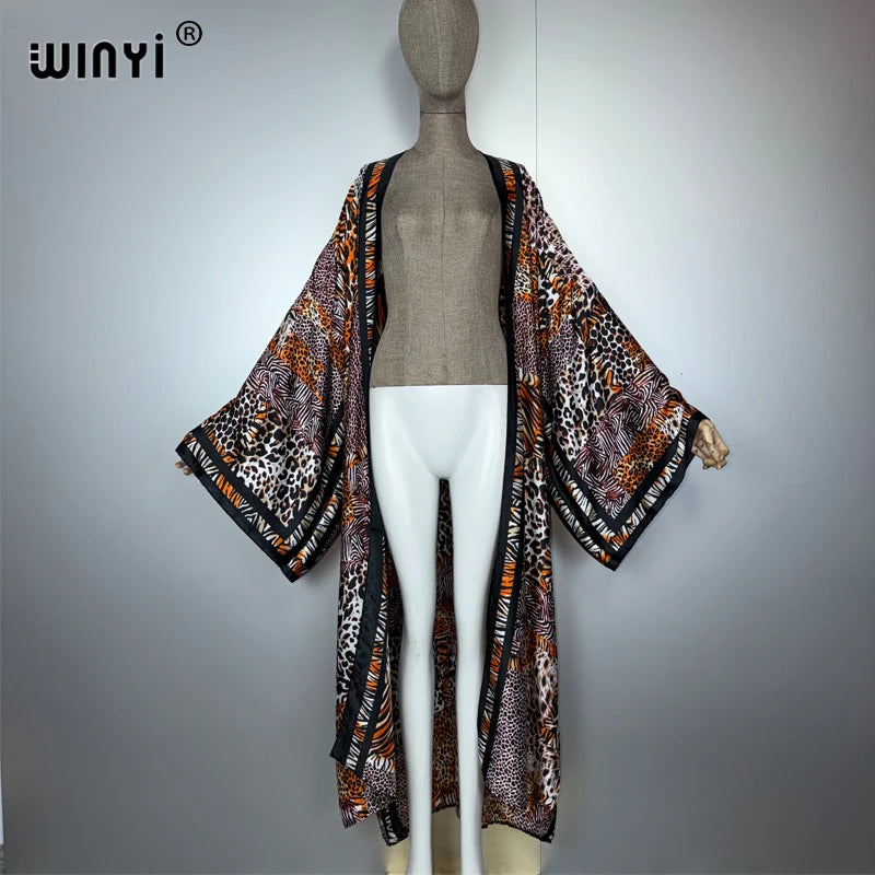 Leopard Print Kimono Kaftan - Beach Evening Abaya Party Dress