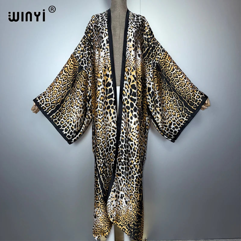 Leopard Print Kimono Caftan - Fashion Evening Abaya Party Dress