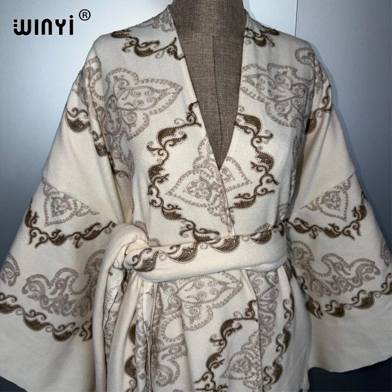 Tassel Embroidery Long Sleeve Coat - Warm Robe Cardigan Abaya