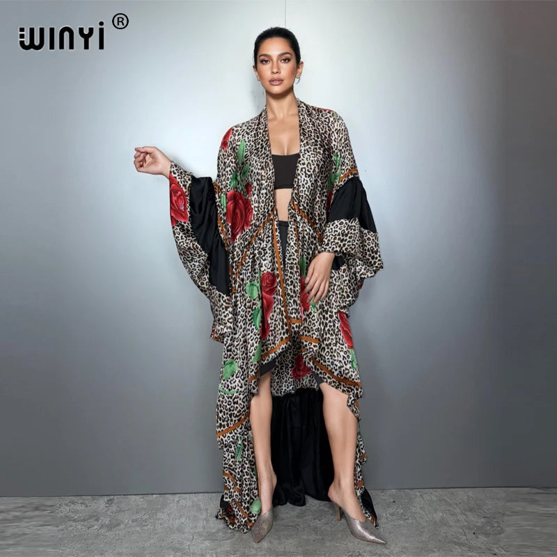 Africa Woman Kimono Evening Dress - Puff Sleeve Boho Holiday Kaftan