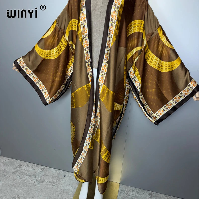 WINYI Kimono African Women fashion abaya muslim woman Cardigan Female Blouse Loose party kaftan Casual beach Cover Up boho dress