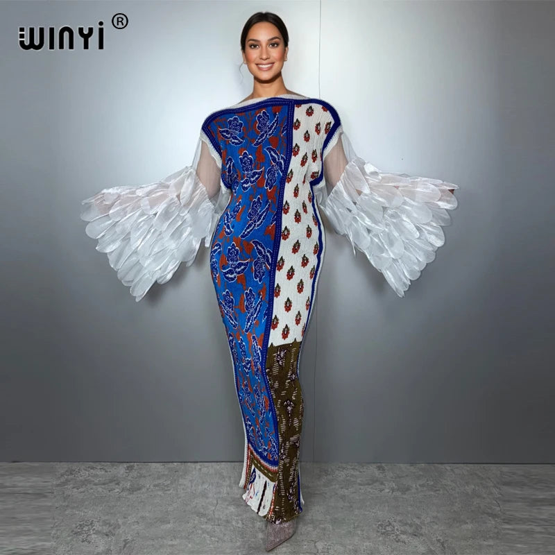 Elastic Slim Pleated Dress - Casual Beach Boho Kaftan Abaya