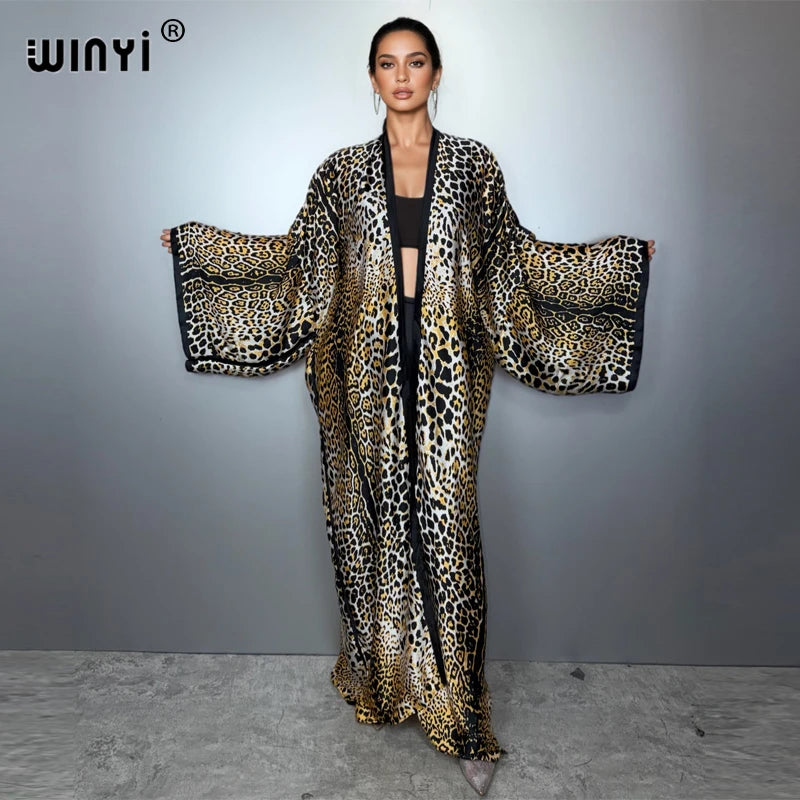 Leopard Print Kimono Caftan - Fashion Evening Abaya Party Dress