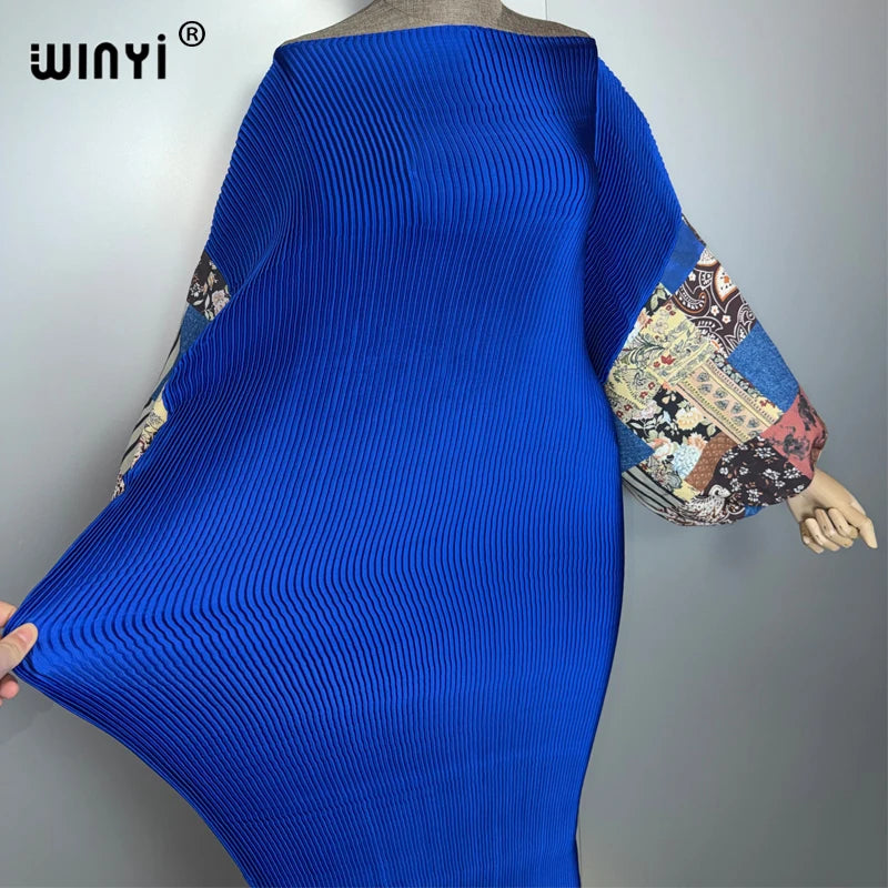 Pleated Elastic Slim Dress - Crumple Design Boho Robe Maxi