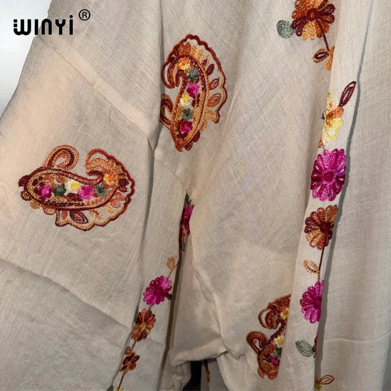 Kimono Embroidery Fashion Kaftans - Beach Cover Up Holiday Abaya
