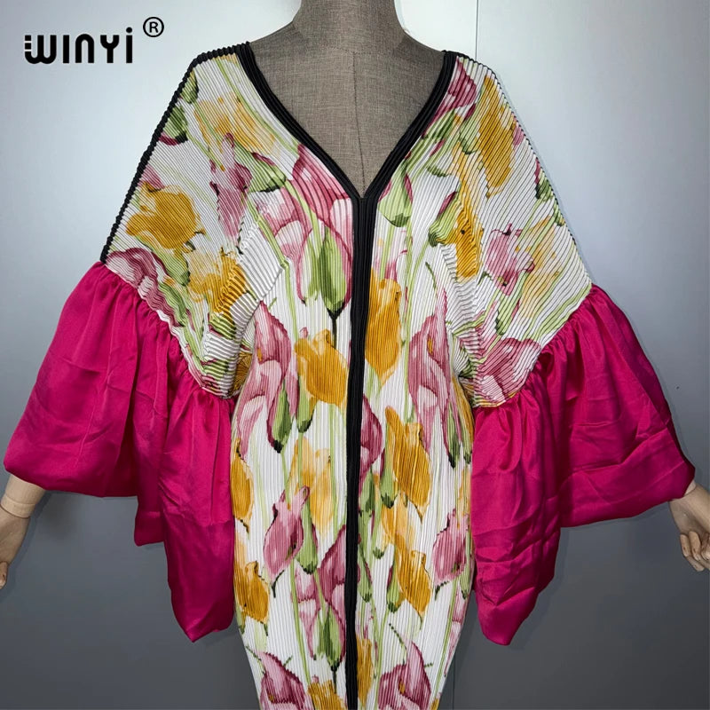 Pleated Elastic Slim Dress - Casual Beach Cover Up Boho Abaya
