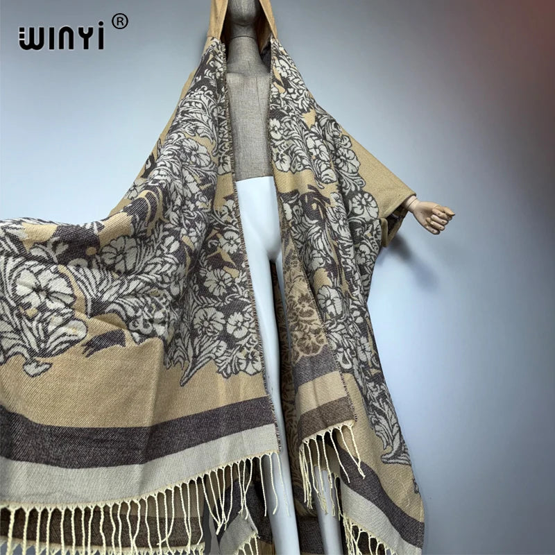 African Hooded Cardigan - Warm Abaya Kimono Poncho Cloak