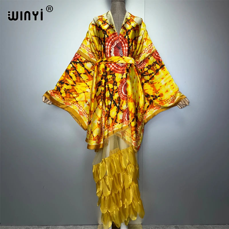 Printed Holiday Kimono - Long Sleeve Boho Abaya Cover Up