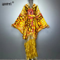 Printed Holiday Kimono - Long Sleeve Boho Abaya Cover Up